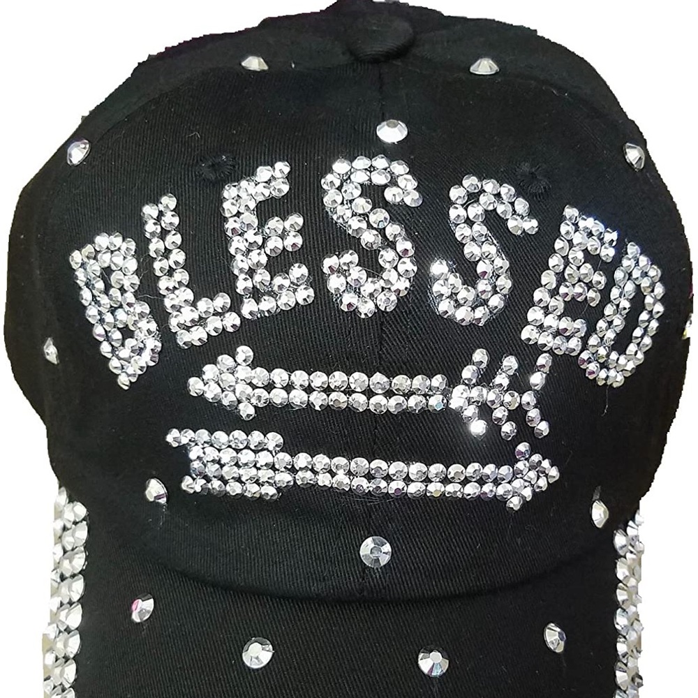 AdjustableBling Rhinestone Blessed Arrow Cap Black